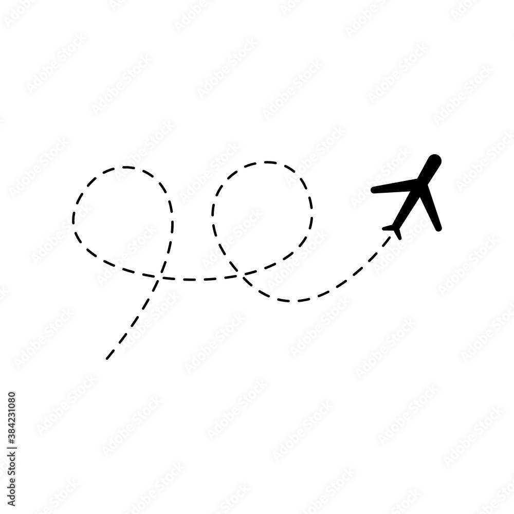 Poster airplane line path vector icon illustration of air plane flight route with start point and line trac