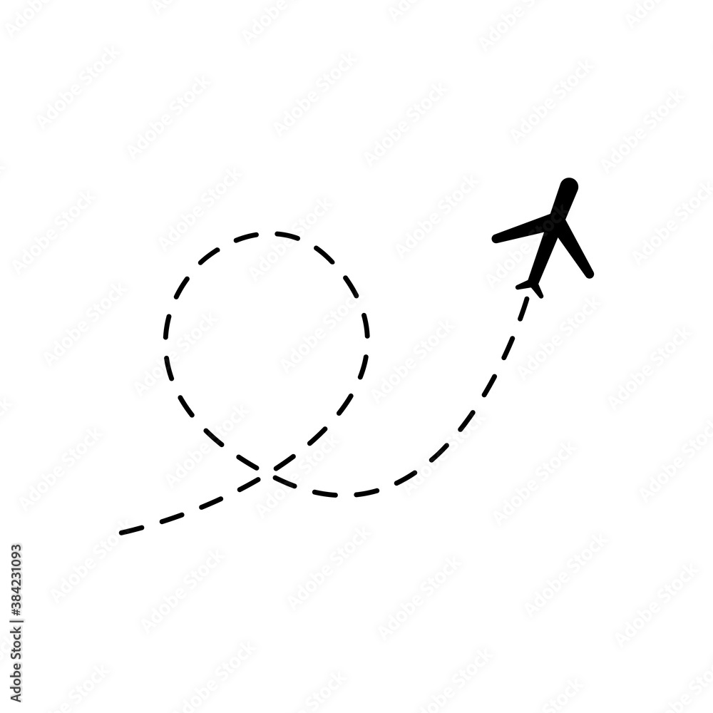 Poster airplane line path vector icon illustration of air plane flight route with start point and line trac