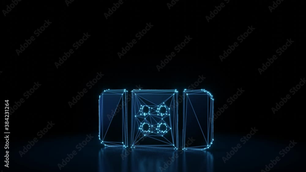 Poster 3d rendering 4k fly through wireframe neon glowing symbol of band aid with four holes with bright do