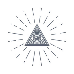 Human world eye with rays. Illuminati logo. World order symbol all-seeing eye of providence. Masonic Lodge vector illustration isolated on white background