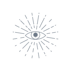 Obraz premium Human world eye with rays. Illuminati logo. World order symbol all-seeing eye of providence. Masonic Lodge vector illustration isolated on white background