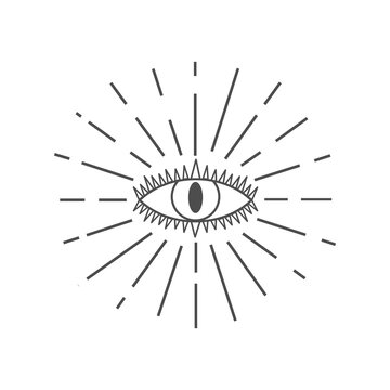 Human world eye with rays. Illuminati logo. World order symbol all-seeing eye of providence. Masonic Lodge vector illustration isolated on white background