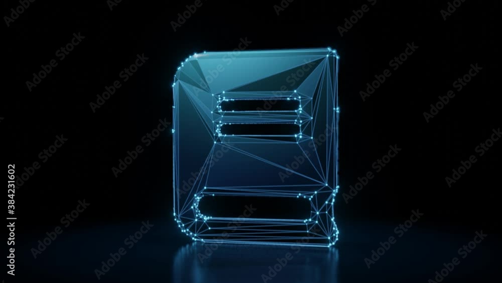 Poster 3d rendering 4k fly through wireframe neon glowing symbol of close book with bright dots on dark bac