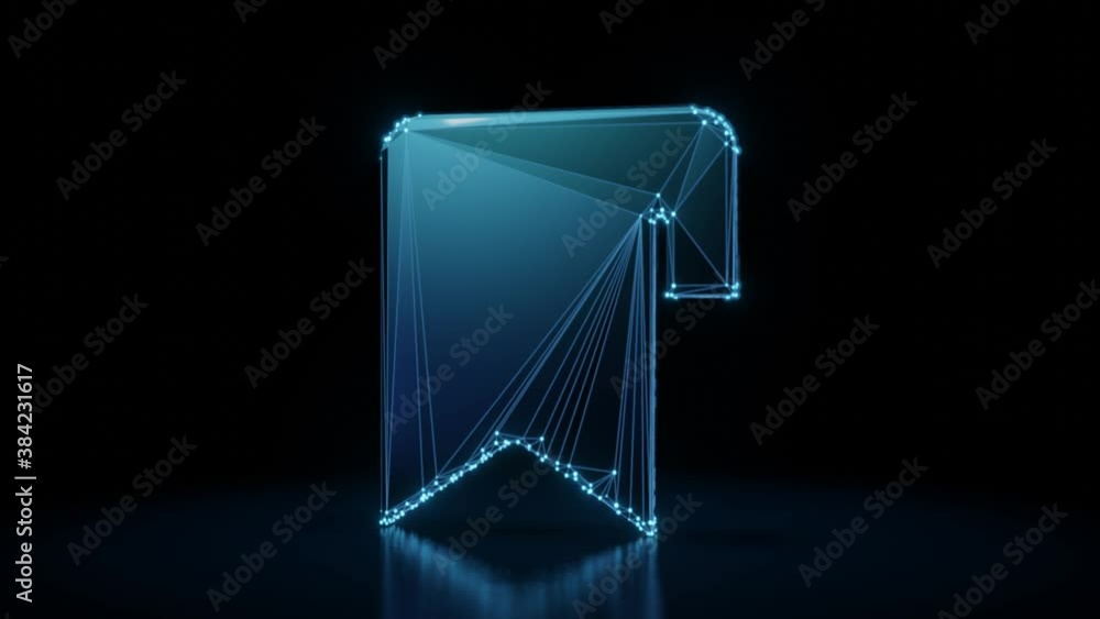 Poster 3d rendering 4k fly through wireframe neon glowing symbol of bookmark over page with bright dots on 