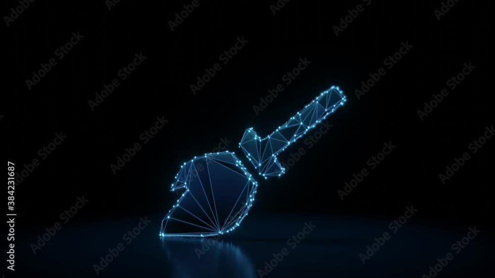 Aufkleber 3d rendering 4k fly through wireframe neon glowing symbol of broom with bright dots on dark backgrou