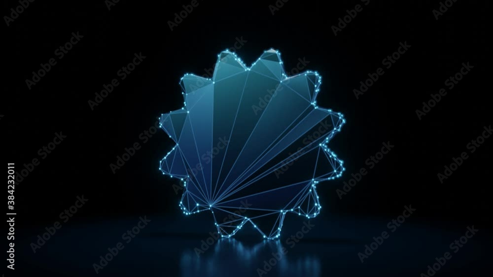 Aufkleber 3d rendering 4k fly through wireframe neon glowing symbol of certificate badge with bright dots on d