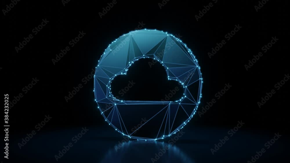 Canvas Prints 3d rendering 4k fly through wireframe neon glowing symbol of circle with cloud with bright dots on d