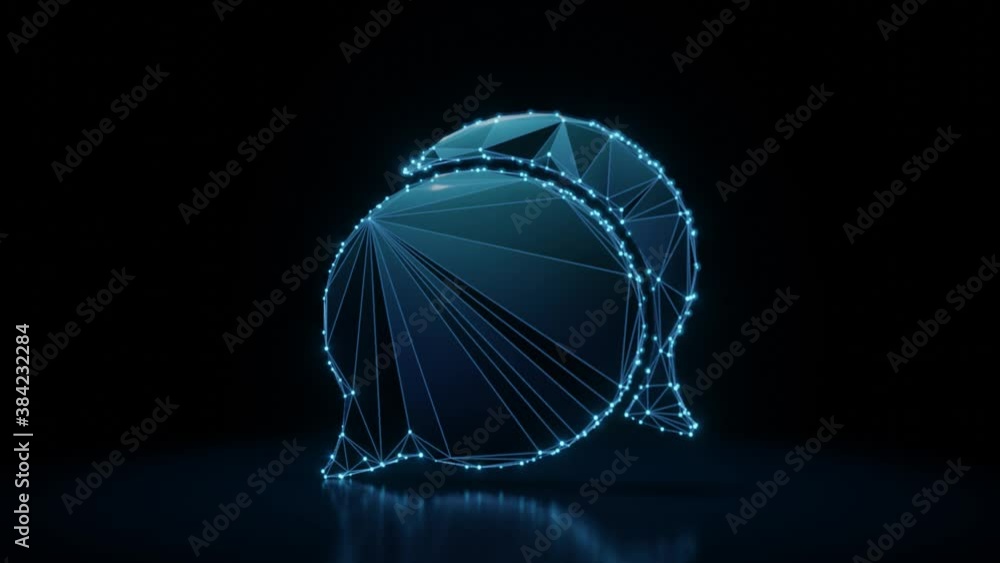 Poster 3d rendering 4k fly through wireframe neon glowing symbol of communication chat 14 with bright dots 