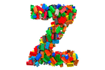 Letter Z from colored plastic building blocks, 3D rendering