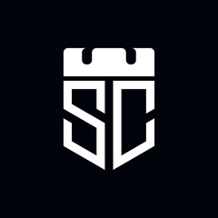 this is a s and c letter with shield concept . logo template