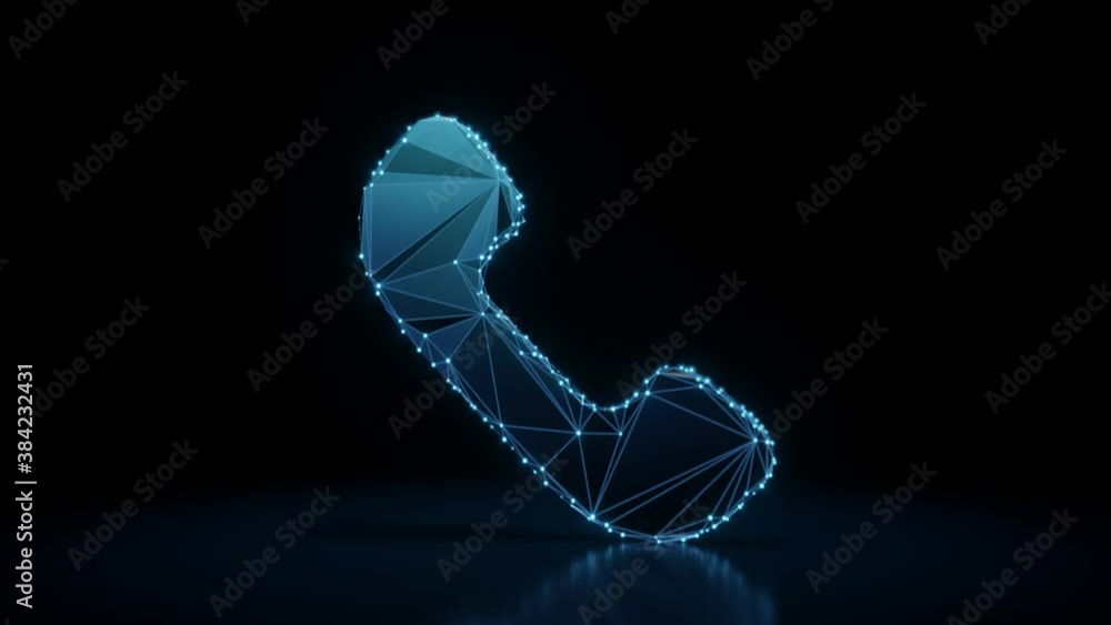 Poster 3d rendering 4k fly through wireframe neon glowing symbol of headphone with bright dots on dark back