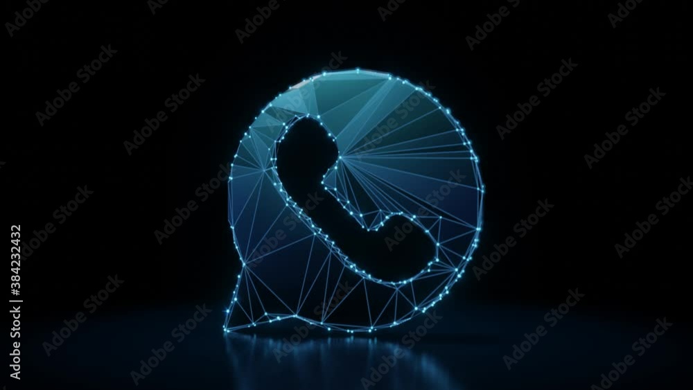 Aufkleber 3d rendering 4k fly through wireframe neon glowing symbol of communication bubble with headphone ins