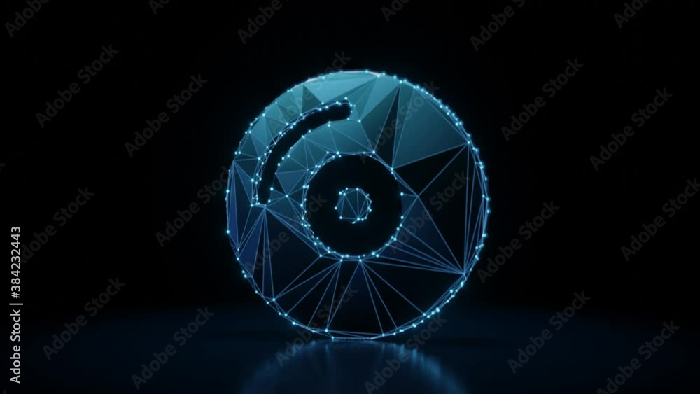 Aufkleber 3d rendering 4k fly through wireframe neon glowing symbol of circle cd disc with bright dots on dark