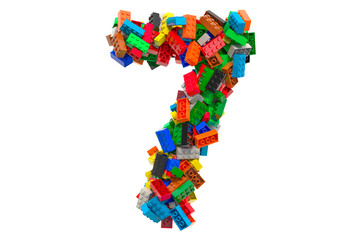Number 7 from colored plastic building blocks, 3D rendering