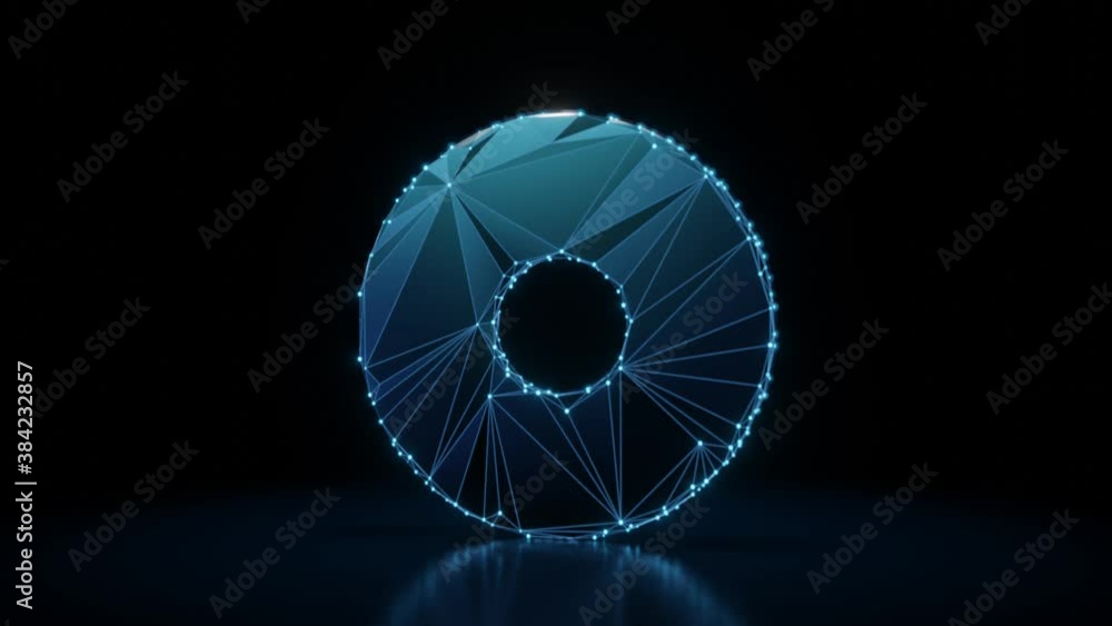 Aufkleber 3d rendering 4k fly through wireframe neon glowing symbol of circle with hole in the middle with bri