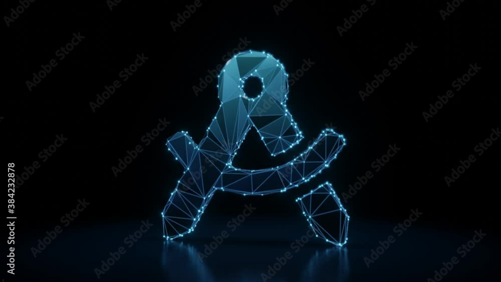 Poster 3d rendering 4k fly through wireframe neon glowing symbol of drafting compass with hole in hinge wit
