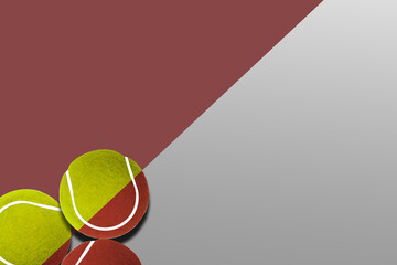 Tennis balls under black racquet. Violet background. Concept sport.