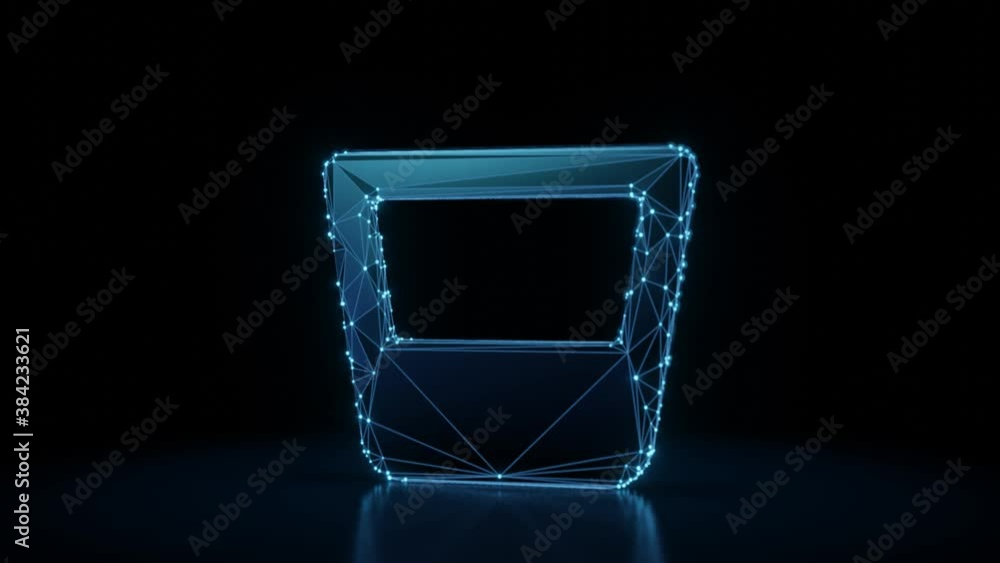 Poster 3d rendering 4k fly through wireframe neon glowing symbol of whiskey glass with liquid with bright d