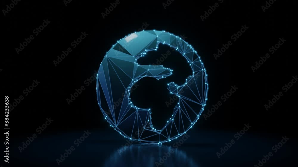Poster 3d rendering 4k fly through wireframe neon glowing symbol of globe with africa continent with bright