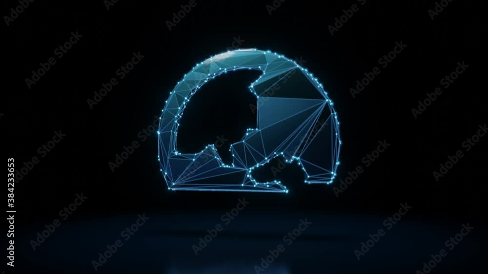 Poster 3d rendering 4k fly through wireframe neon glowing symbol of globe asia continent with bright dots o