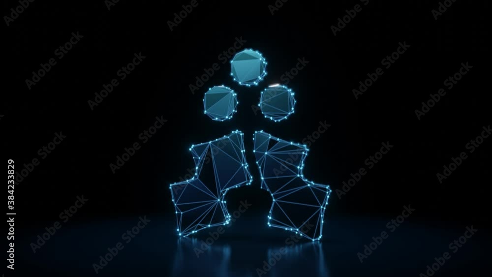 Poster 3d rendering 4k fly through wireframe neon glowing symbol of christmas berry with two leaves with br