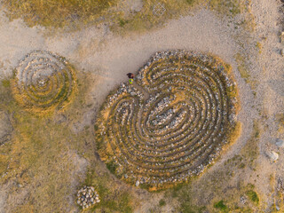 Stone labyrinth (maze) on the shores of the White Sea. Russia, Arkhangelsk region, Solovki
