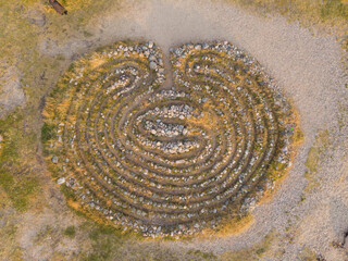 Stone labyrinth (maze) on the shores of the White Sea. Russia, Arkhangelsk region, Solovki
