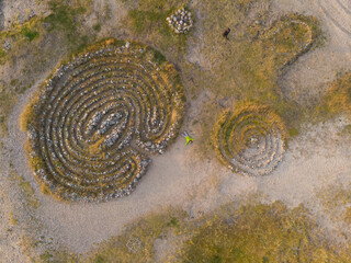 Stone labyrinth (maze) on the shores of the White Sea. Russia, Arkhangelsk region, Solovki
