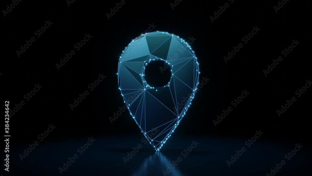 Aufkleber 3d rendering 4k fly through wireframe neon glowing symbol of wider map placeholder with bright dots 