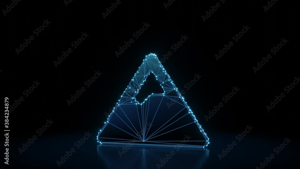 Poster 3d rendering 4k fly through wireframe neon glowing symbol of triangle mountain with snow peak with b