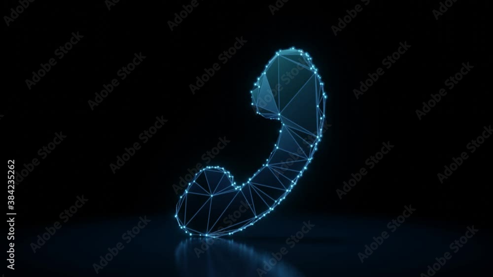 Poster 3d rendering 4k fly through wireframe neon glowing symbol of headphone with bright dots on dark back