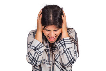 Fototapeta premium Stressed woman suffering headache.