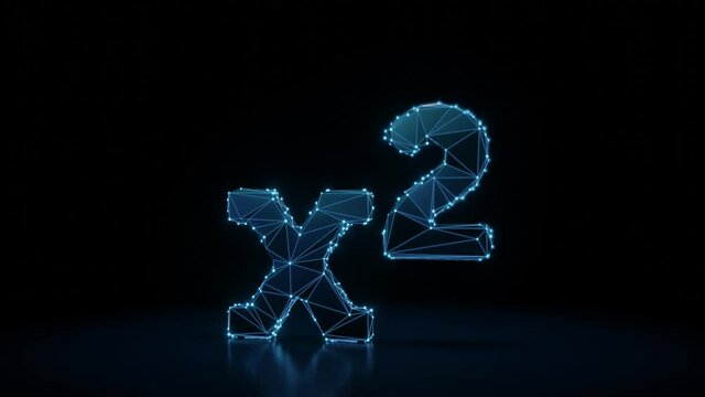 3d rendering 4k fly through wireframe neon glowing symbol of superscript with bright dots on dark background with blured reflection on floor