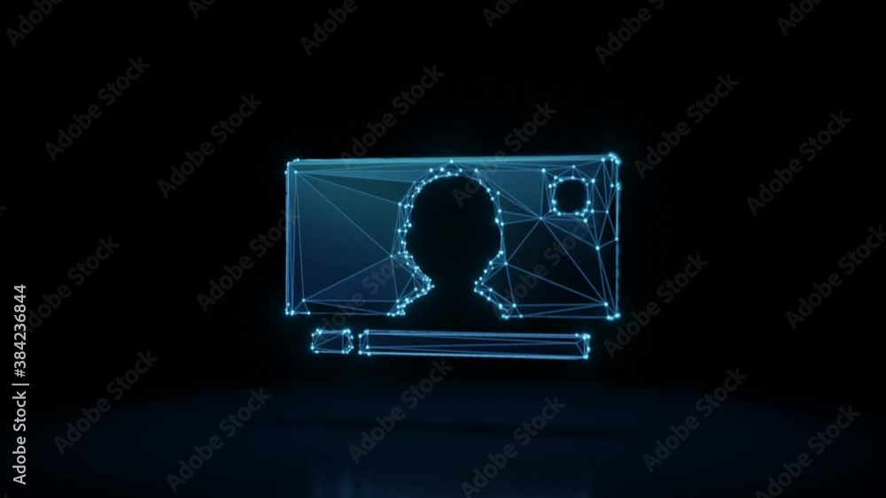 Poster 3d rendering 4k fly through wireframe neon glowing symbol of television with menu on screen with bri