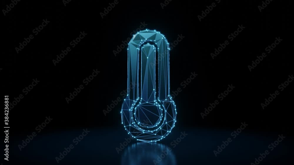 Poster 3d rendering 4k fly through wireframe neon glowing symbol of thermometer full with bright dots on da