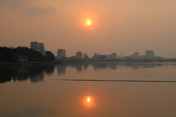 Epic sunset over the skyline of Hanoi