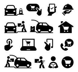 Online Shopping Curbside Pickup Icon Set - 384237098