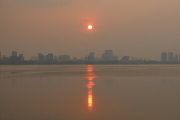 Epic sunset over the skyline of Hanoi