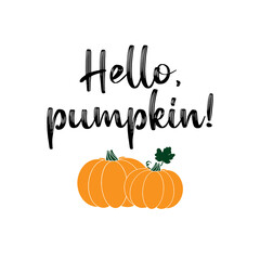 Hand sketched HELLO PUMPKIN quote as banner. Lettering for poster, label, sticker, flyer, header, card, advertisement, announcement..