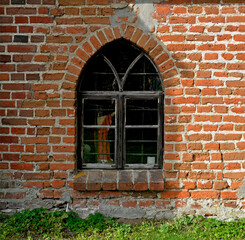 Fototapeta na wymiar built at the end of the 14th century in the Gothic style, the Catholic Church of Our Lady of Victory in Łabędnik in Warmia and Masuria, Poland September 2020 general views and close-ups of architectur