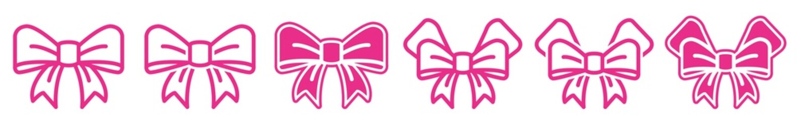 Ribbon Bow Icon Pink | Wedding Ribbons Illustration | Birthday Gift Symbol | Christmas Bows Logo | Valentine's Day Sign | Isolated | Variations