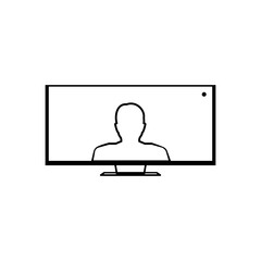Computer and human image. Line drawing on a white background. Icon.
