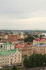 Fototapeta na wymiar Top view of the beautiful old town and cozy colored houses, Russia, Vyborg. 