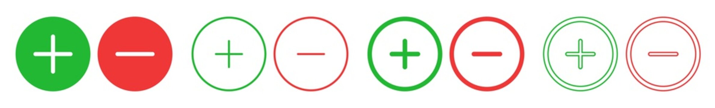 Plus Minus Icon Red Green | Positive Negative Buttons Illustration | Con Pro Symbol | Vote Logo | Zoom In Out Sign | Isolated | Variations