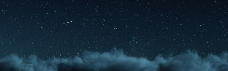 panoramic view to starry sky covered with bright clouds