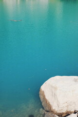 view of the lake in the mountains. pure blue color of water