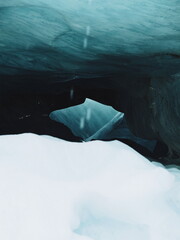 ice cave view. melting glacier on top of a mountain