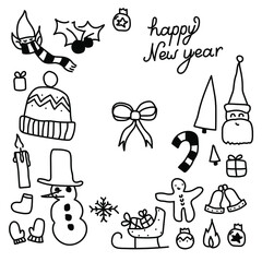 Winter doodle hand drawn elements