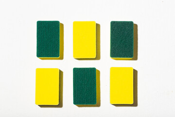abrasive sponges isolated on white background, close-up image