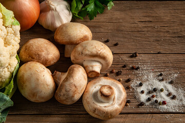 A set of products for the preparation of fried champignons with creamy cauliflower puree